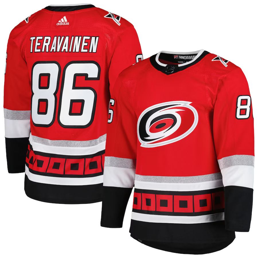 Men Carolina Hurricanes #86 Teuvo Teravainen adidas Red 25th Anniversary Authentic Pro Primegreen Player NHL Jersey->carolina hurricanes->NHL Jersey